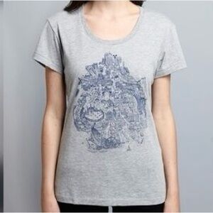 BROOKLYN INDUSTRIES Grey Scoop Neck Short Sleeve Shirt Size XL City Landmarks